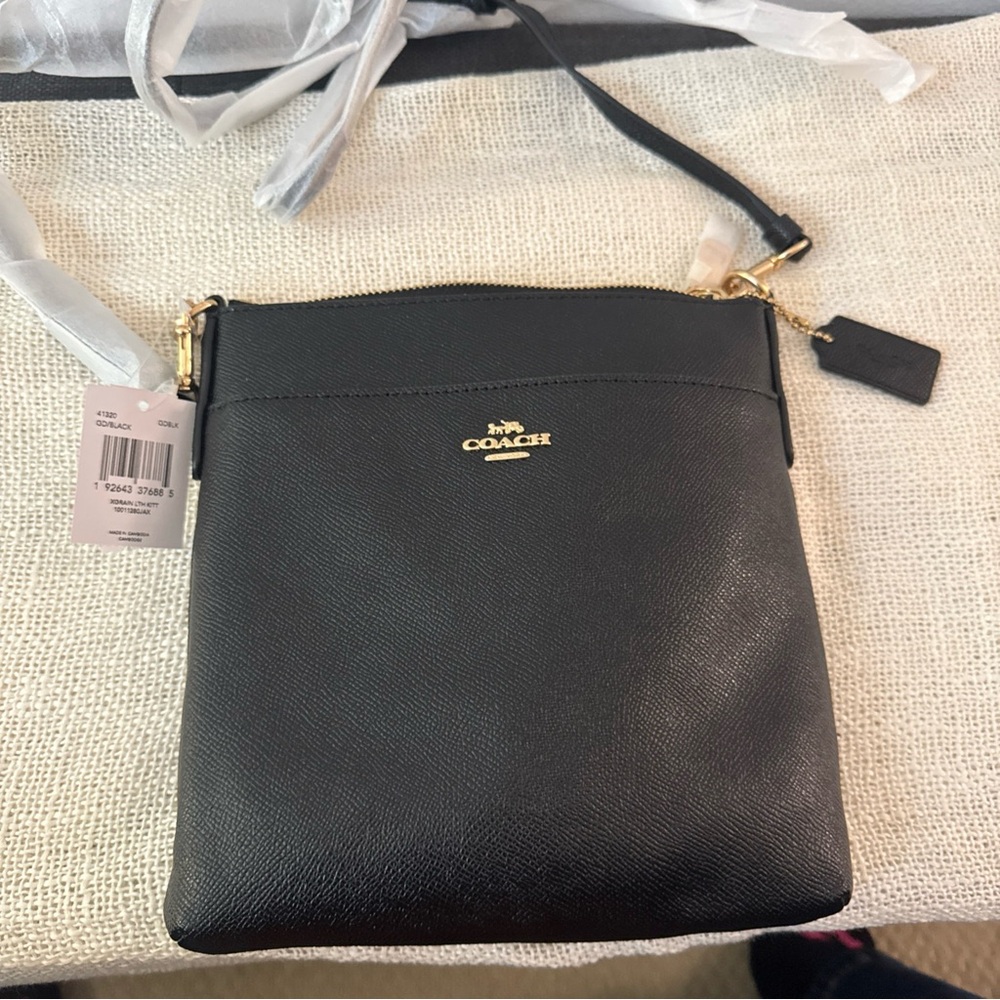 Coach Black Leather Crossbody Bag with Gold Hardware